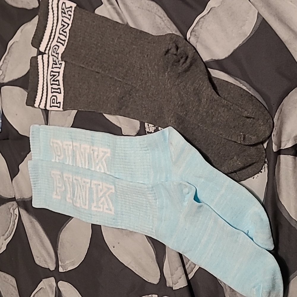 Two Pack of PINK Socks Colours Grey and Blue